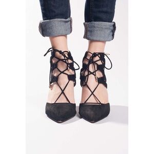 Aquazzura Black Suede Belgravia Lace Up Pointed Toe Pumps Size 40